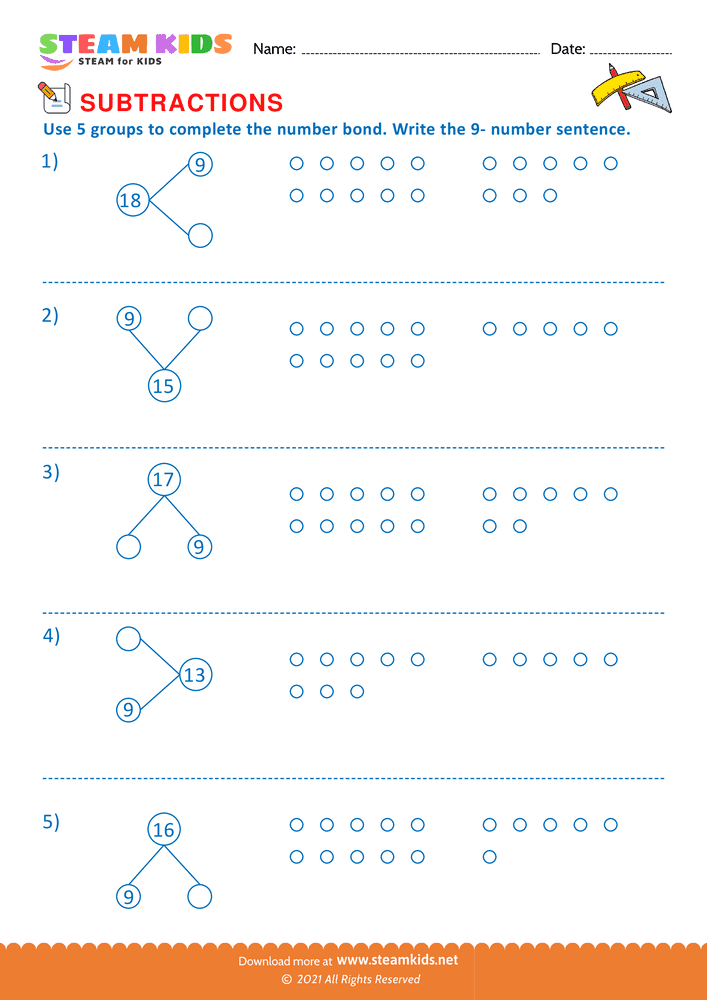 Free Math Worksheet - Number bond using 5 group - Worksheet 5