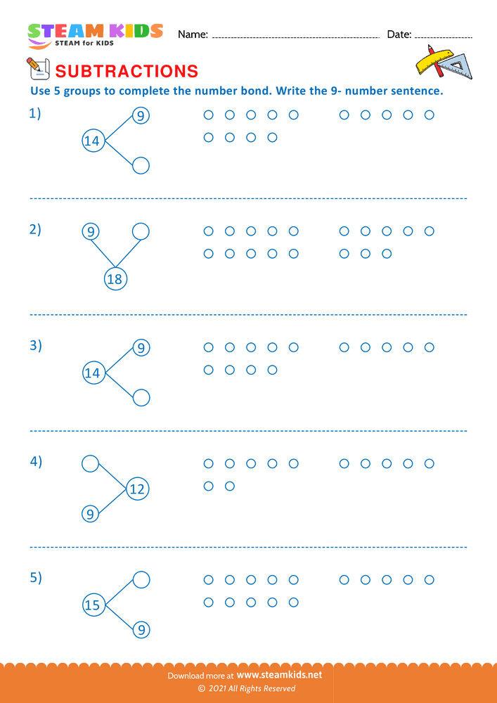 Free Math Worksheet - Number bond using 5 group - Worksheet 6