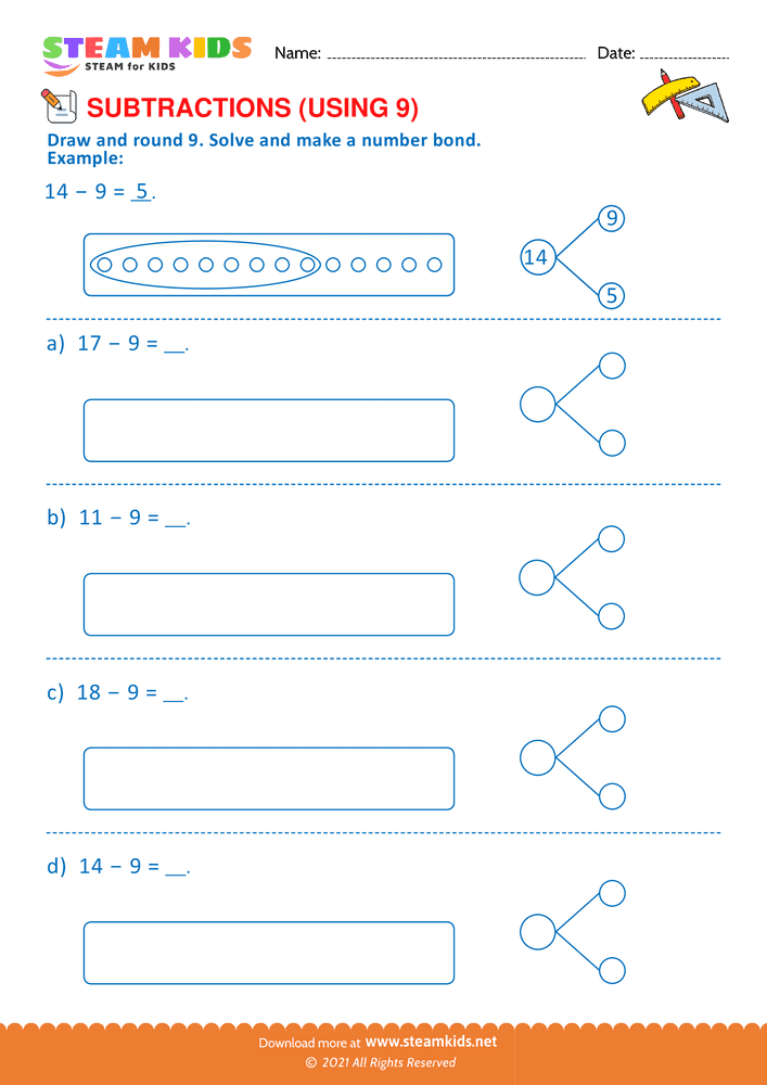 Free Math Worksheet - Draw and round 9 - Worksheet 1
