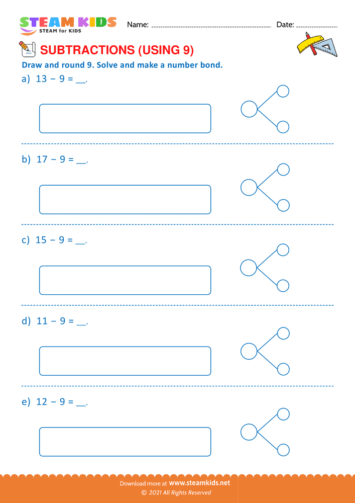 Free Math Worksheet - Draw and round 9 - Worksheet 3