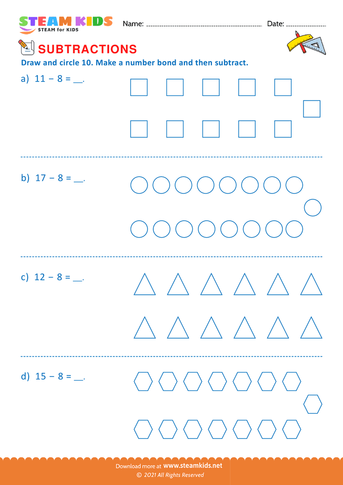 Free Math Worksheet - Draw and circle 10 - Worksheet 5