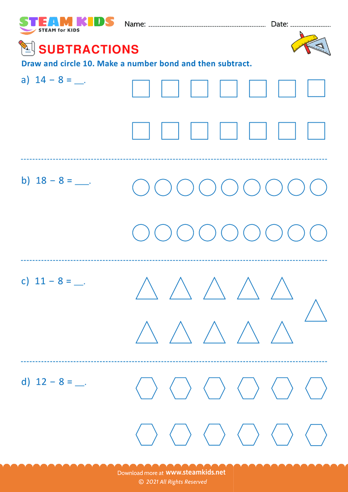 Free Math Worksheet - Draw and circle 10 - Worksheet 6
