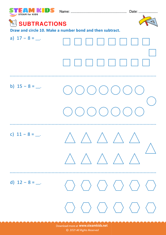 Free Math Worksheet - Draw and circle 10 - Worksheet 7