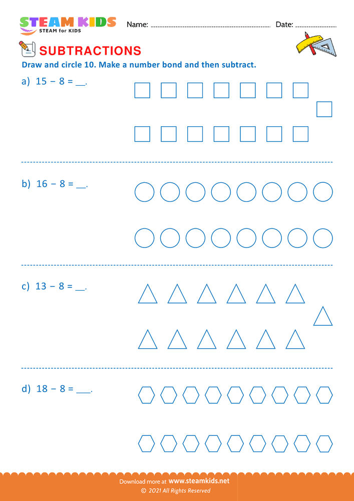 Free Math Worksheet - Draw and circle 10 - Worksheet 8