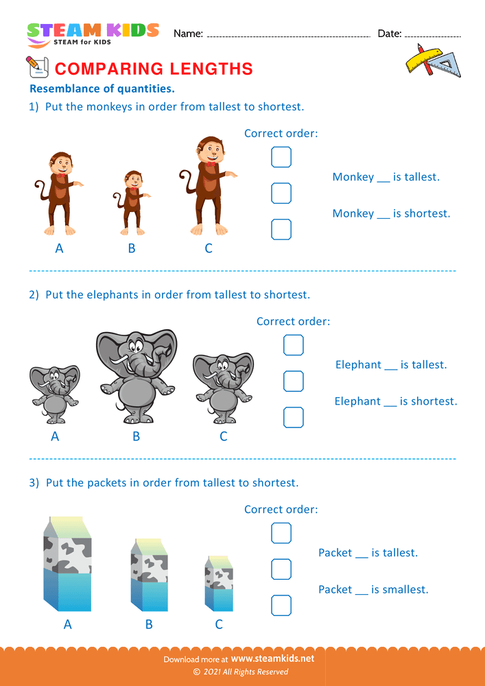 Free Math Worksheet - Tallest to Shortest - Worksheet 2