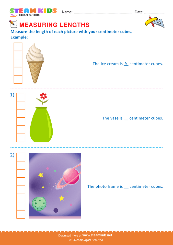 Free Math Worksheet - Measuring with centimeter cubes - Worksheet 5