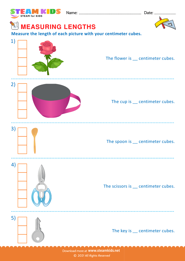 Free Math Worksheet - Measuring with centimeter cubes - Worksheet 6