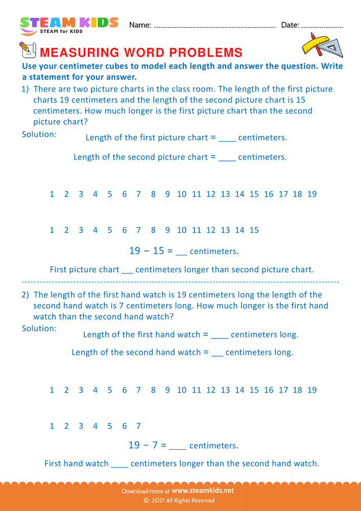 Free Math Worksheet - Measuring with centimeter cubes - Worksheet 14