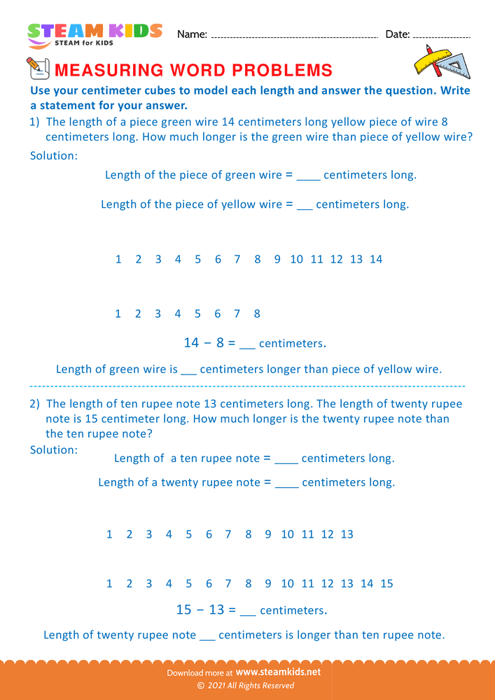 Free Math Worksheet - Measuring with centimeter cubes - Worksheet 16