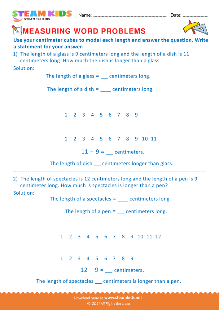 Free Math Worksheet - Measuring with centimeter cubes - Worksheet 17