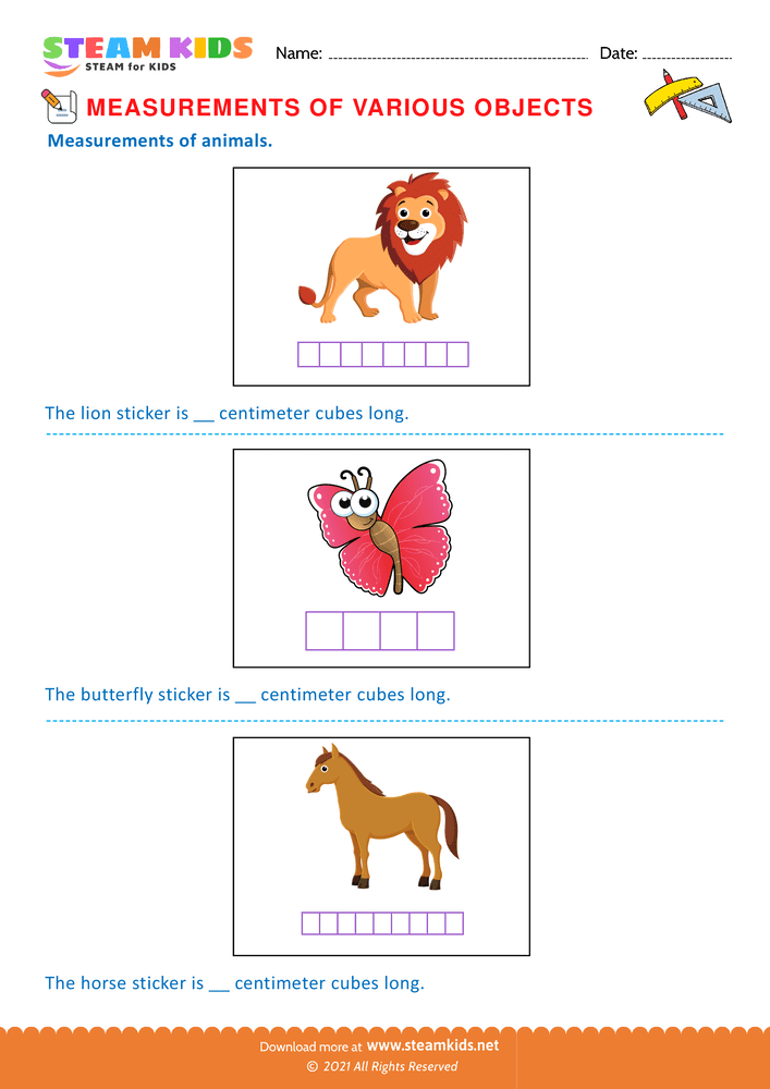 Free Math Worksheet - Measurements of objects - Worksheet 2