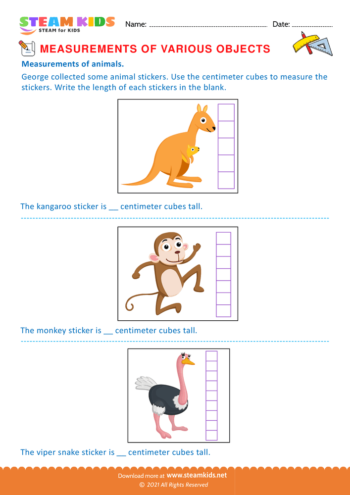 Free Math Worksheet - Measurements of objects - Worksheet 4