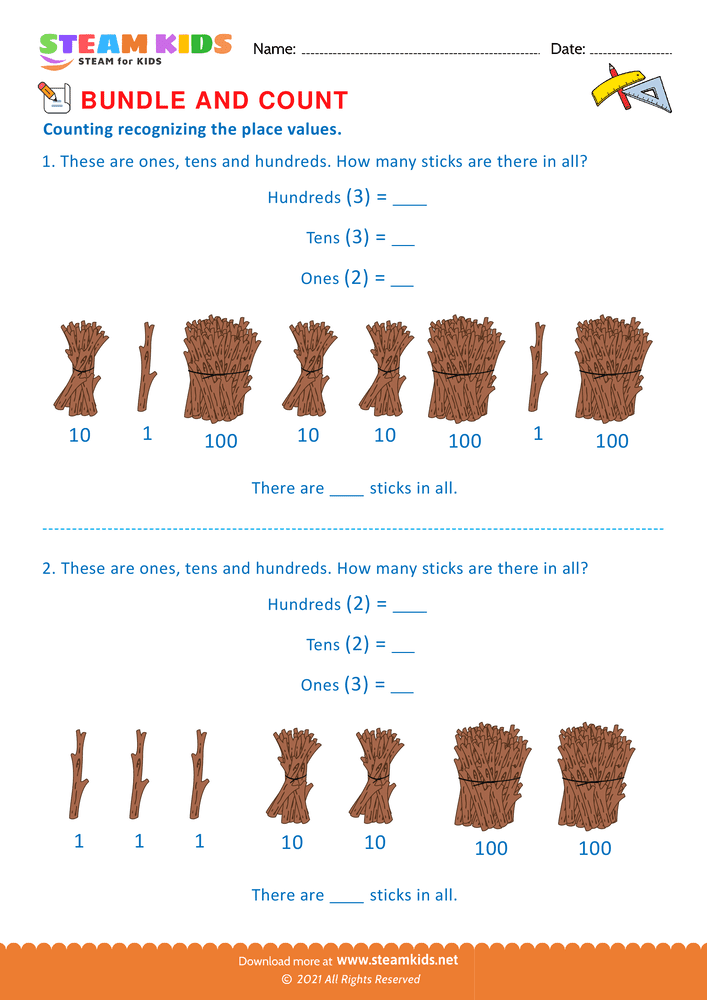 Free Math Worksheet - Bundle and Count - Worksheet 42