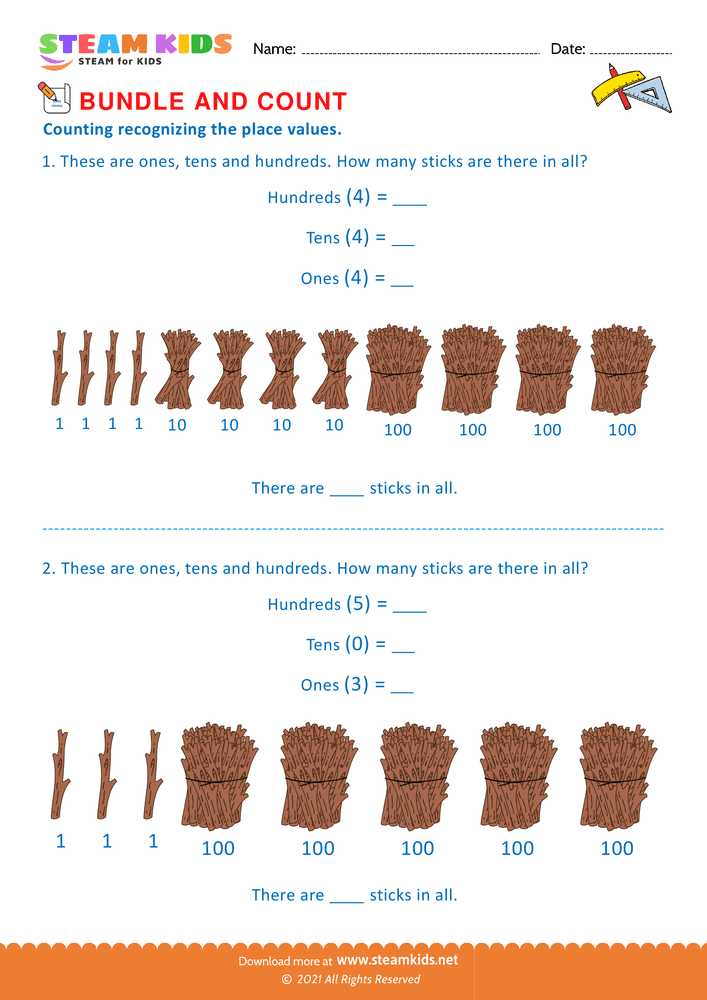 Free Math Worksheet - Bundle and Count - Worksheet 43