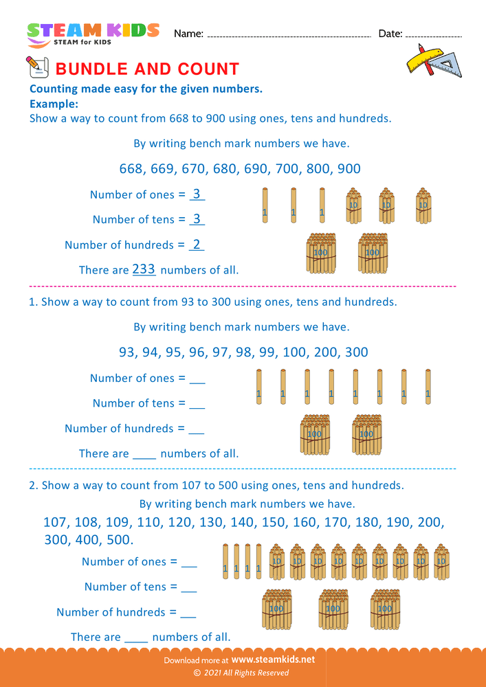 Free Math Worksheet - Bundle and Count - Worksheet 44