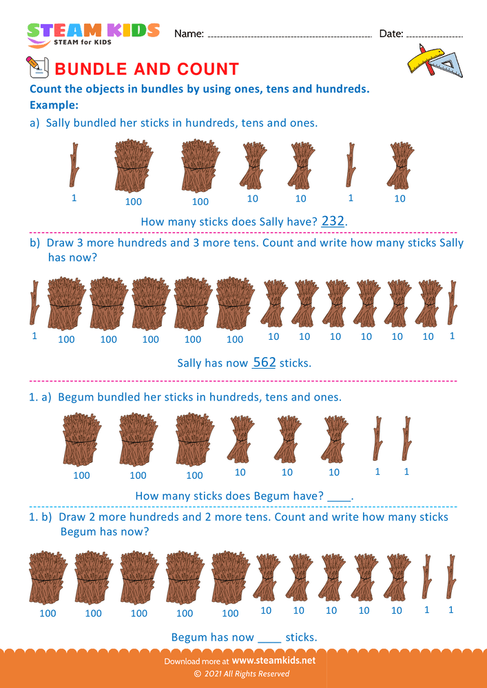 Free Math Worksheet - Bundle and Count - Worksheet 46