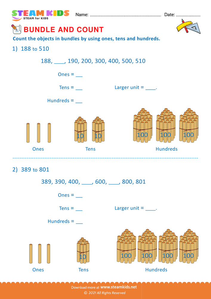 Free Math Worksheet - Bundle and Count - Worksheet 50