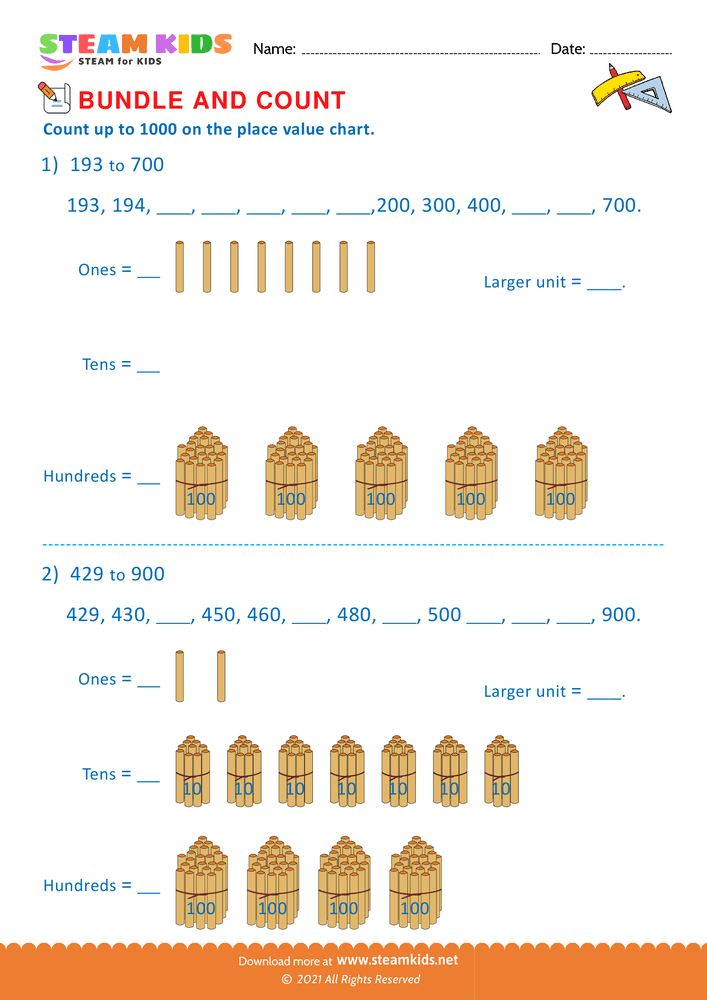 Free Math Worksheet - Bundle and Count - Worksheet 52