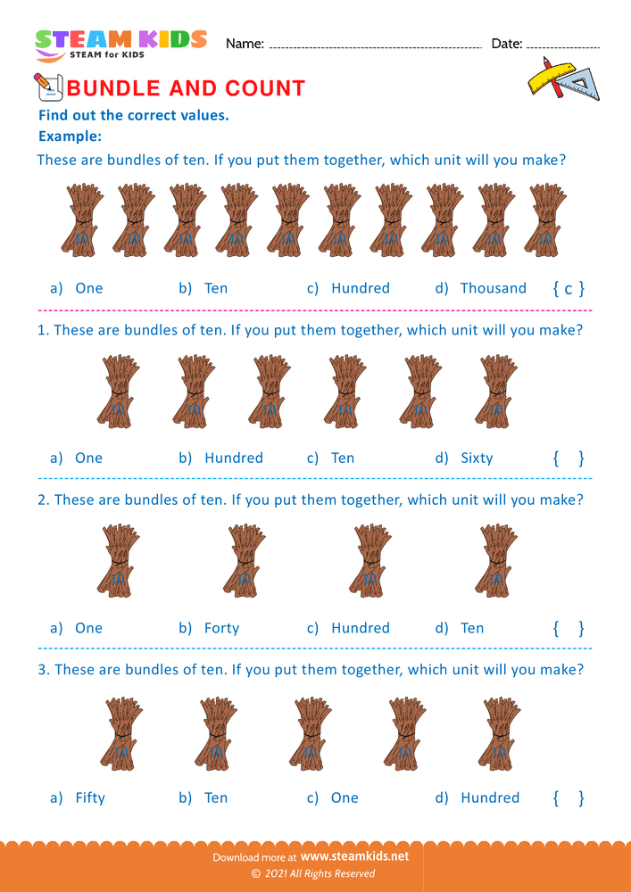 Free Math Worksheet - Bundle and Count - Worksheet 56