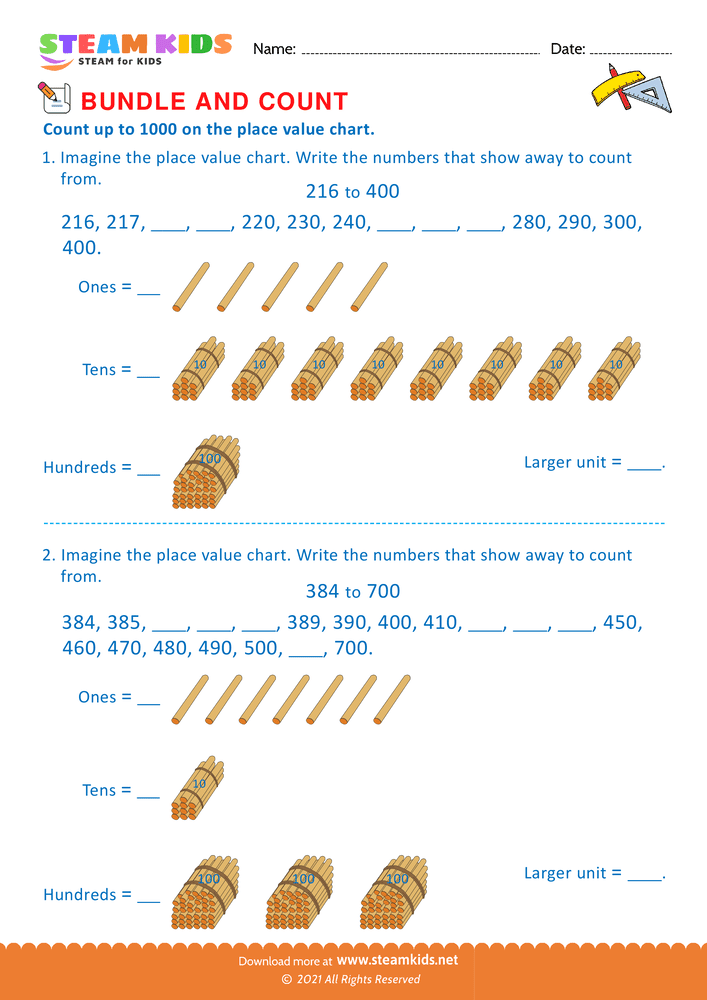 Free Math Worksheet - Bundle and Count - Worksheet 60