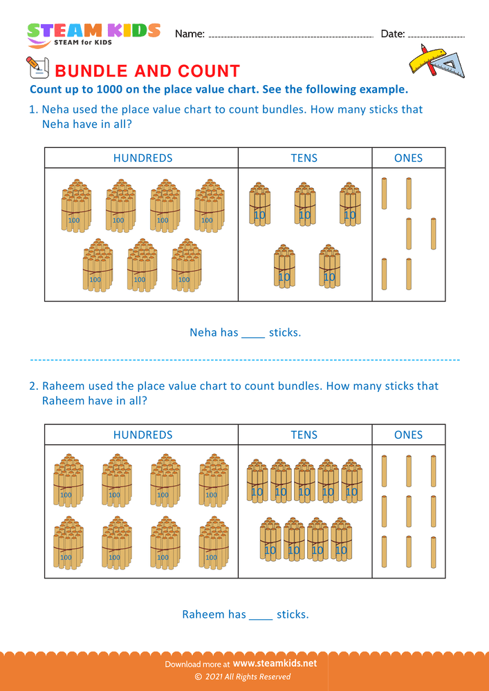 Free Math Worksheet - Bundle and Count - Worksheet 64