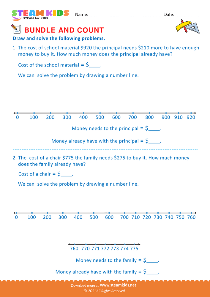 Free Math Worksheet - Bundle and Count - Worksheet 77