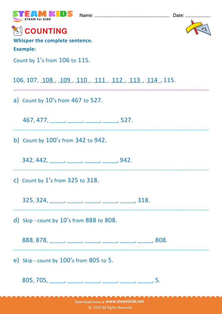Free Math Worksheet - Count by Ones Tens and Hundreds - Worksheet 32