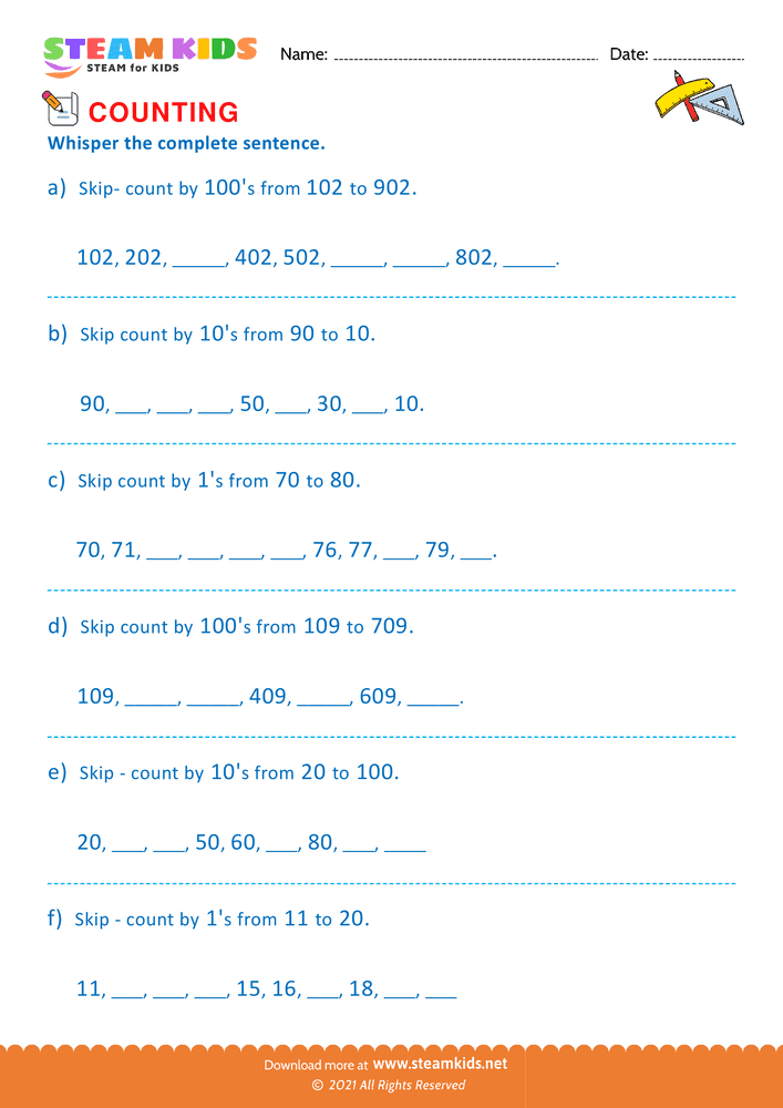 Free Math Worksheet - Count by Ones Tens and Hundreds - Worksheet 33