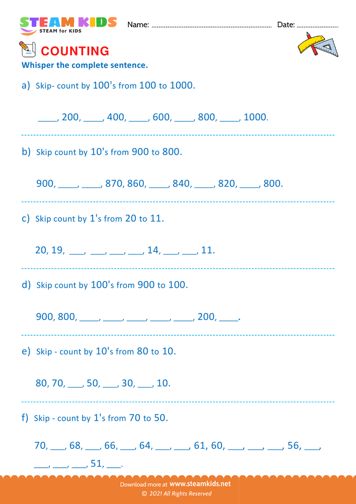 Free Math Worksheet - Count by Ones Tens and Hundreds - Worksheet 35