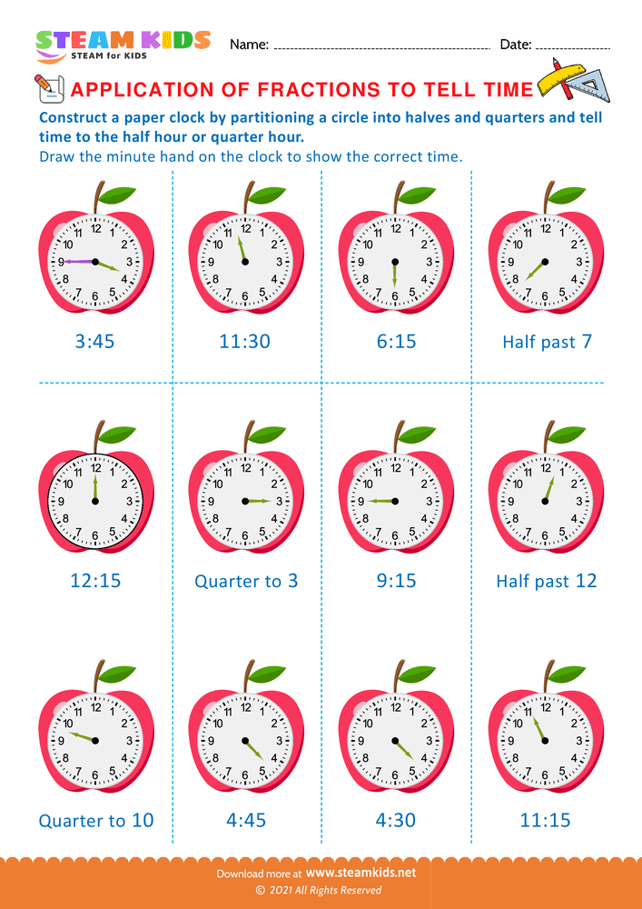 Free Math Worksheet - Telling Time - Worksheet 1
