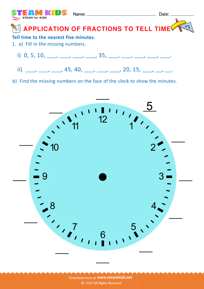 Free Math Worksheet - Telling Time - Worksheet 3