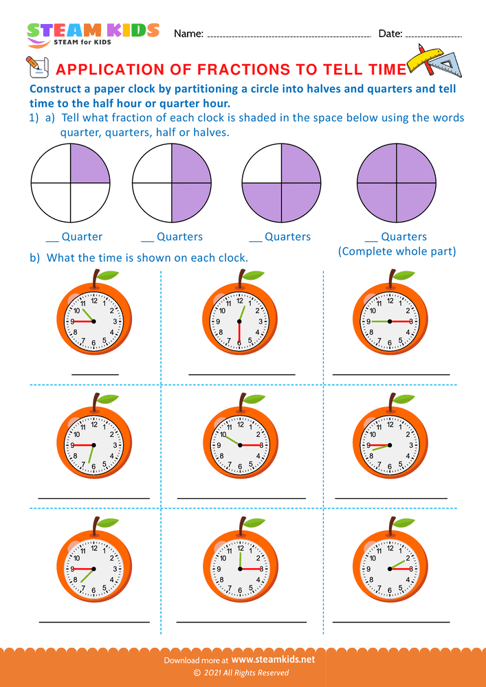 Free Math Worksheet - Telling Time - Worksheet 5