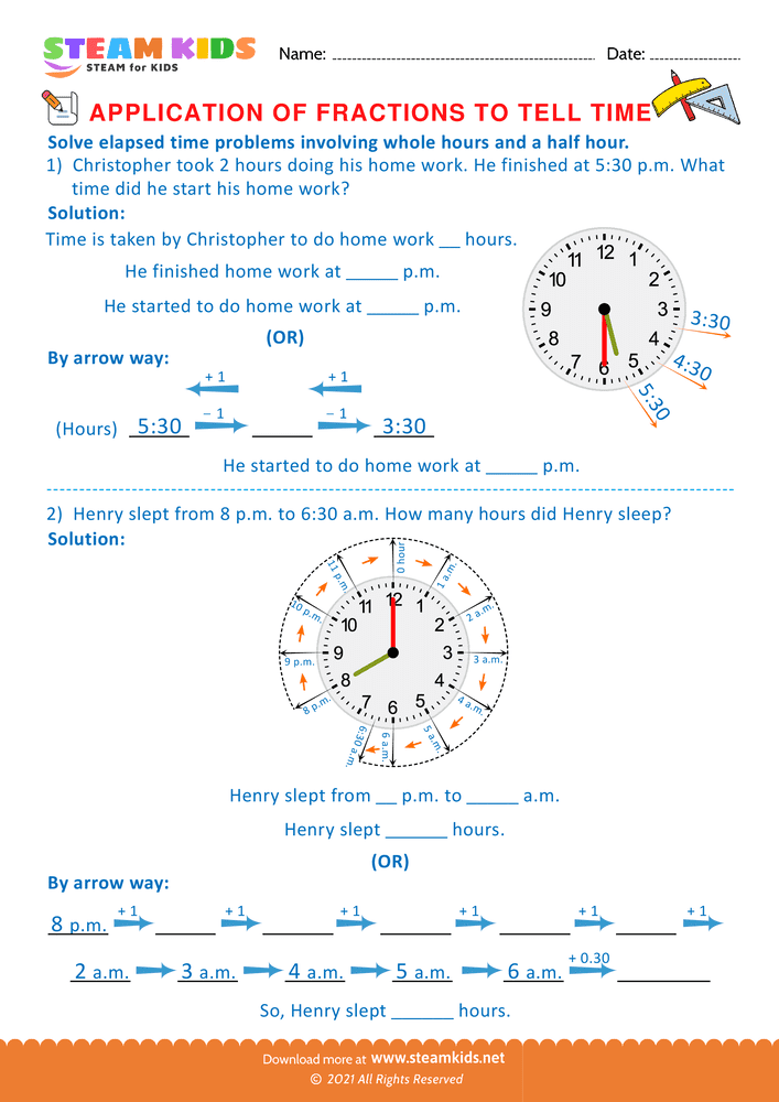 Free Math Worksheet - Telling Time - Worksheet 10