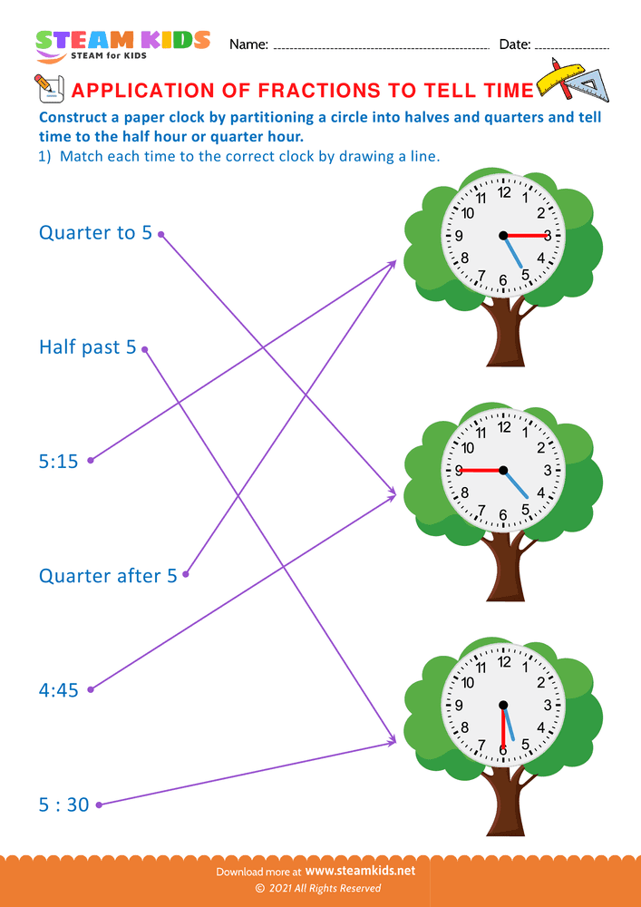 Free Math Worksheet - Telling Time - Worksheet 13