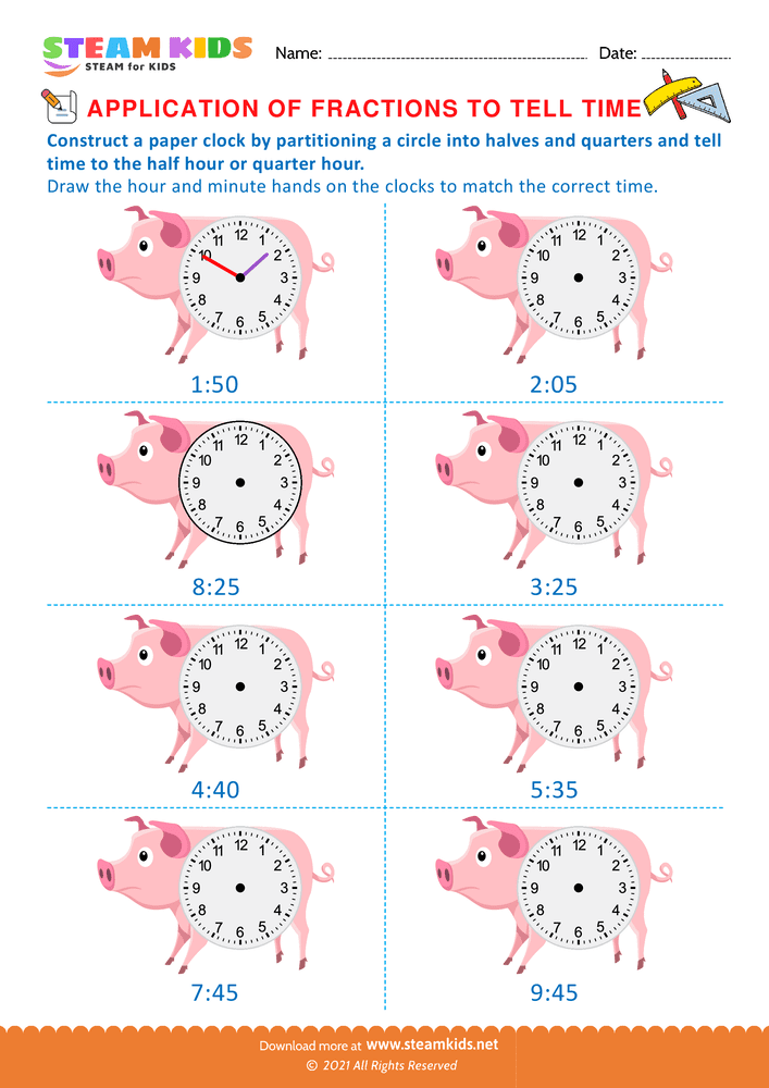 Free Math Worksheet - Telling Time - Worksheet 19