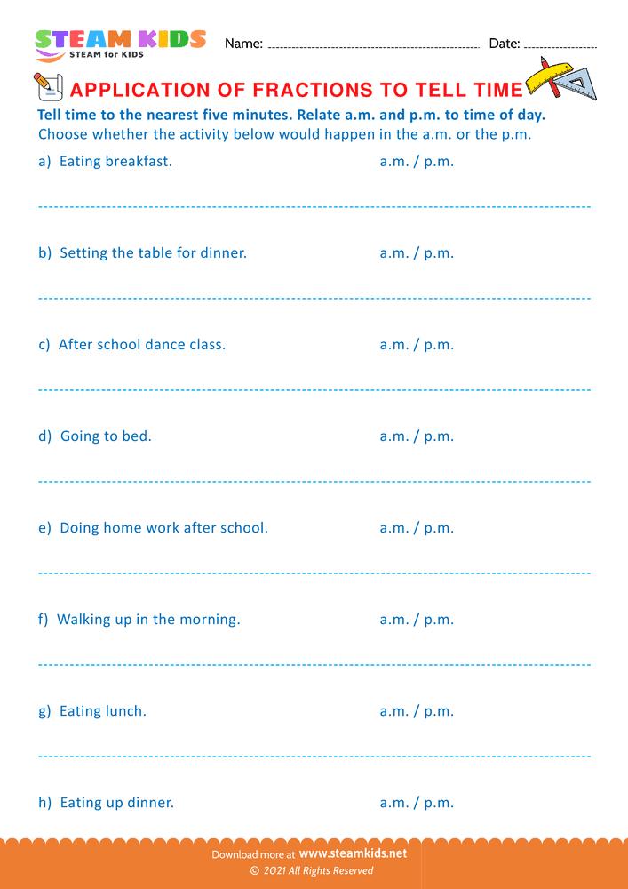 Free Math Worksheet - Telling Time - Worksheet 22