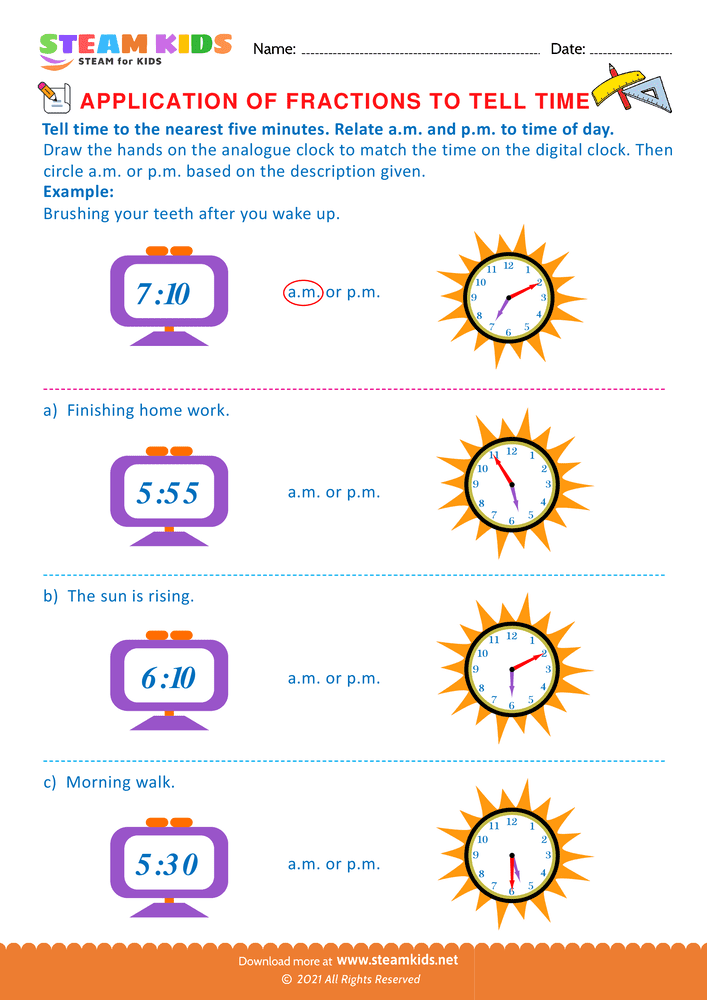 Free Math Worksheet - Telling Time - Worksheet 24