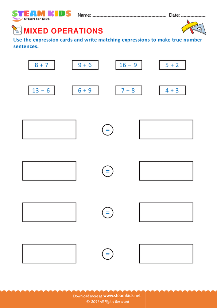 Free Math Worksheet - True number sentence - Worksheet 1