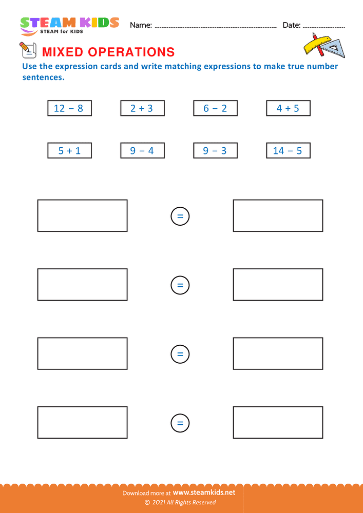 Free Math Worksheet - True number sentence - Worksheet 2