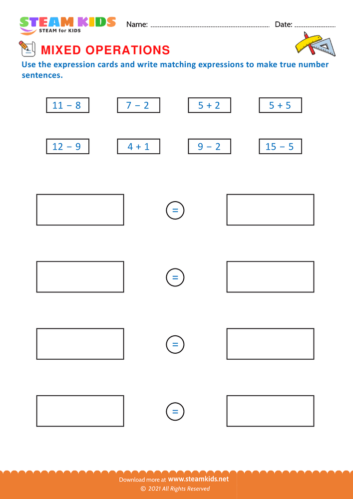 Free Math Worksheet - True number sentence - Worksheet 3