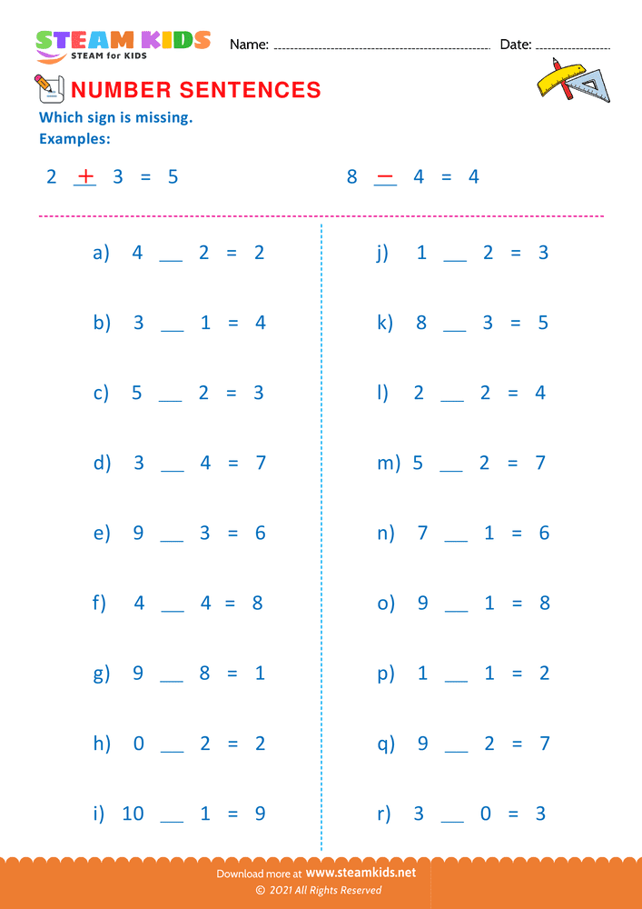 Free Math Worksheet - True number sentence - Worksheet 6