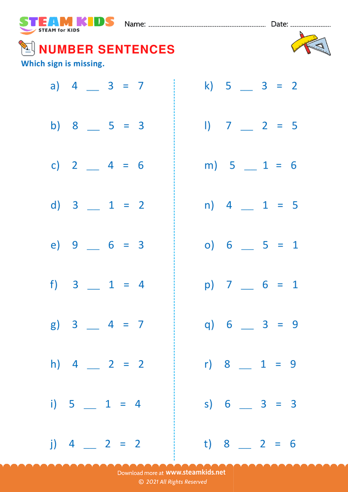 Free Math Worksheet - True number sentence - Worksheet 11