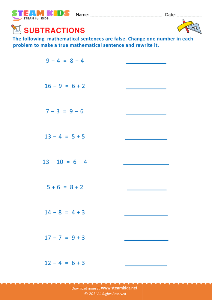 Free Math Worksheet - Addition and subtraction - Worksheet 5