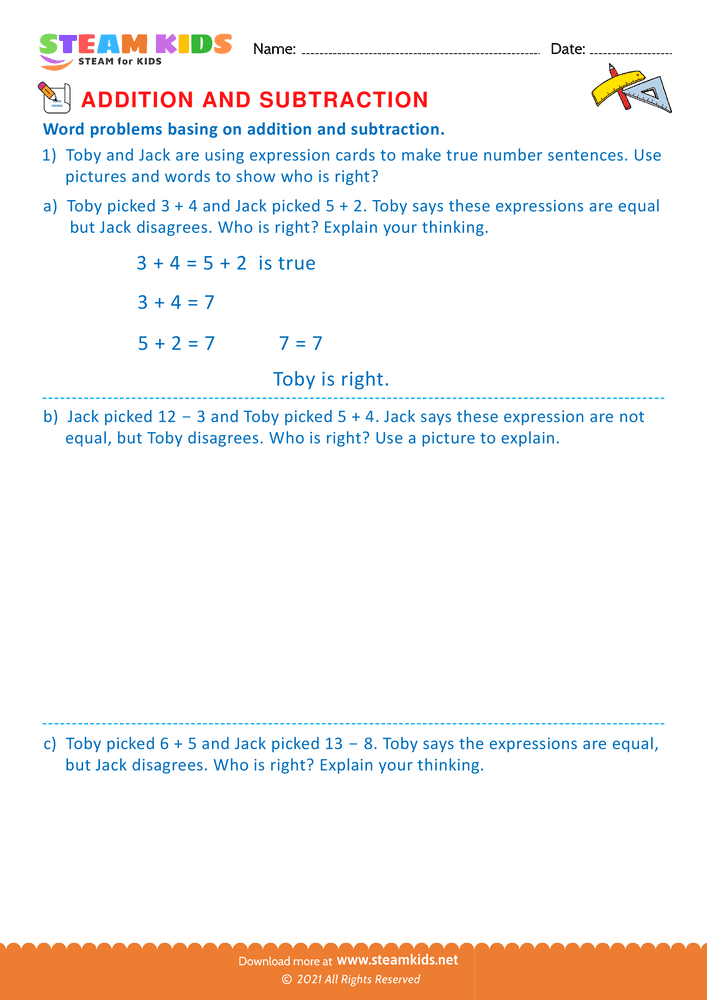Free Math Worksheet - Word problems - Worksheet 1