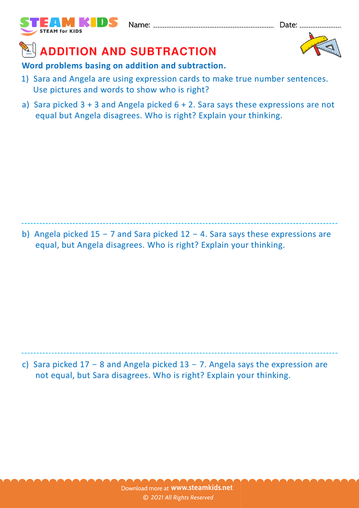 Free Math Worksheet - Word problems - Worksheet 7