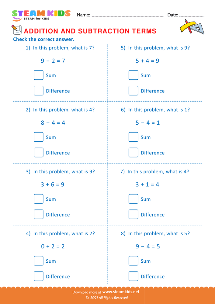 Free Math Worksheet - Check the correct answer - Worksheet 6