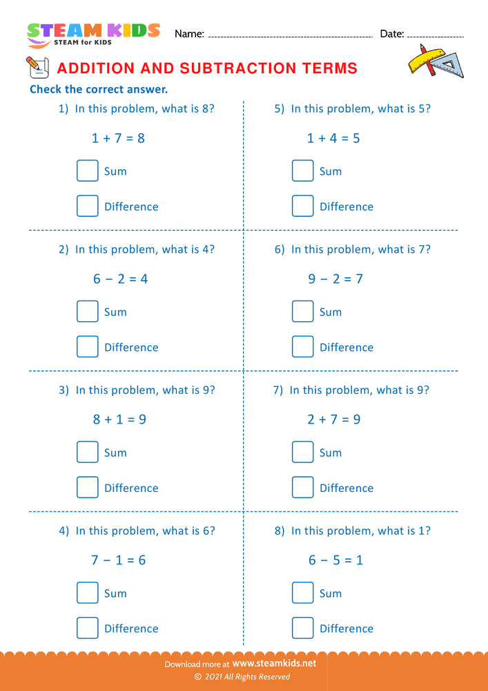 Free Math Worksheet - Check the correct answer - Worksheet 11
