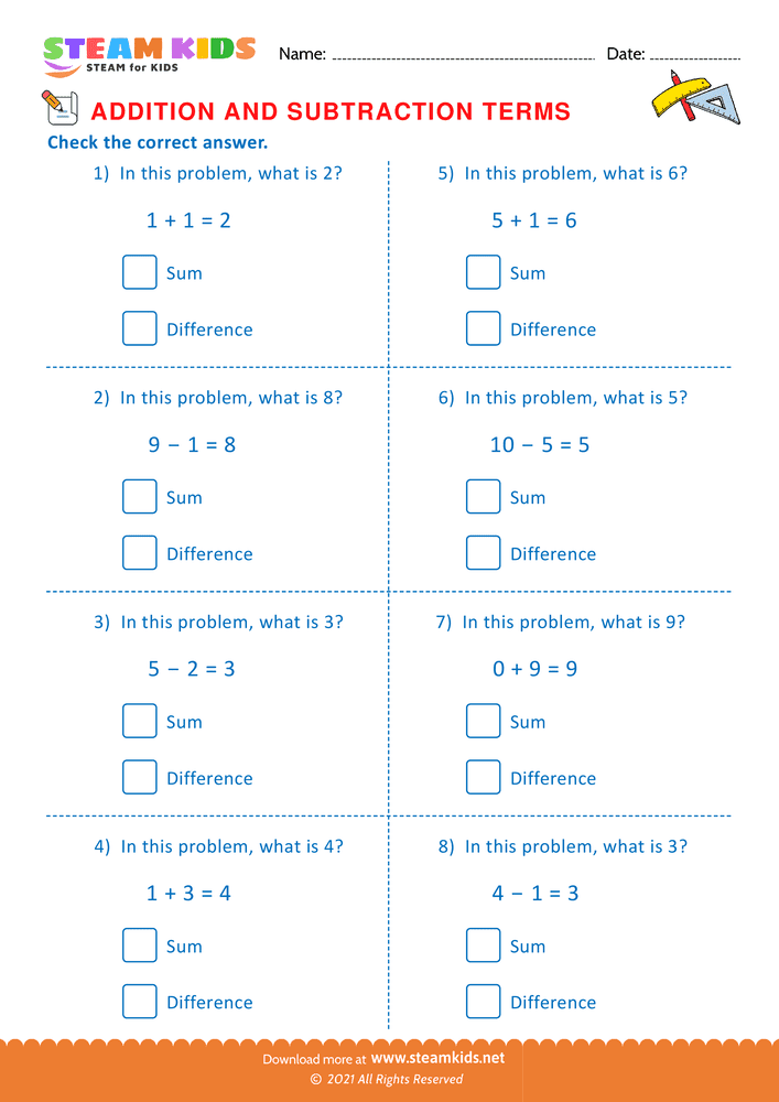Free Math Worksheet - Check the correct answer - Worksheet 12