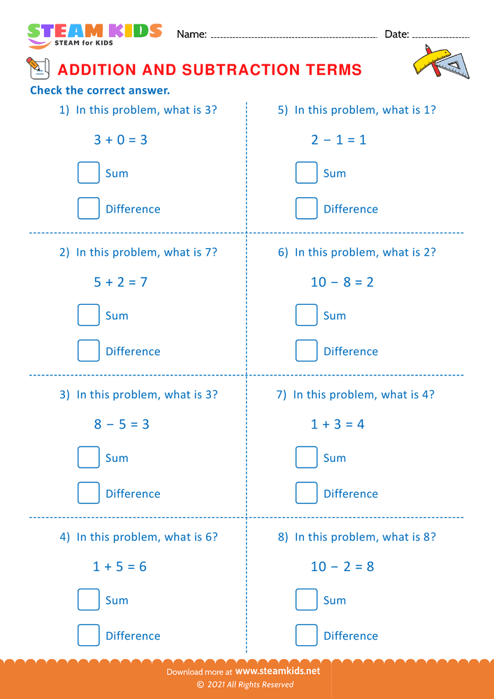 Free Math Worksheet - Check the correct answer - Worksheet 13