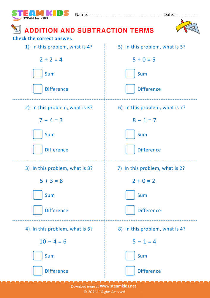 Free Math Worksheet - Check the correct answer - Worksheet 14